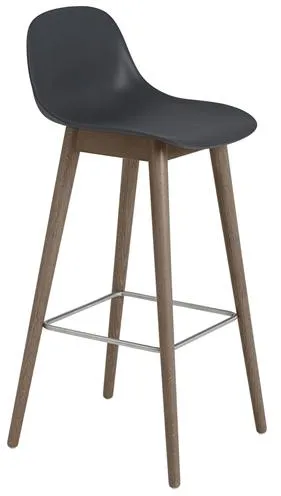 Muuto Fiber Barstol med Träbas och Ryggstöd Svart/Mörkbrun H97,5 cm