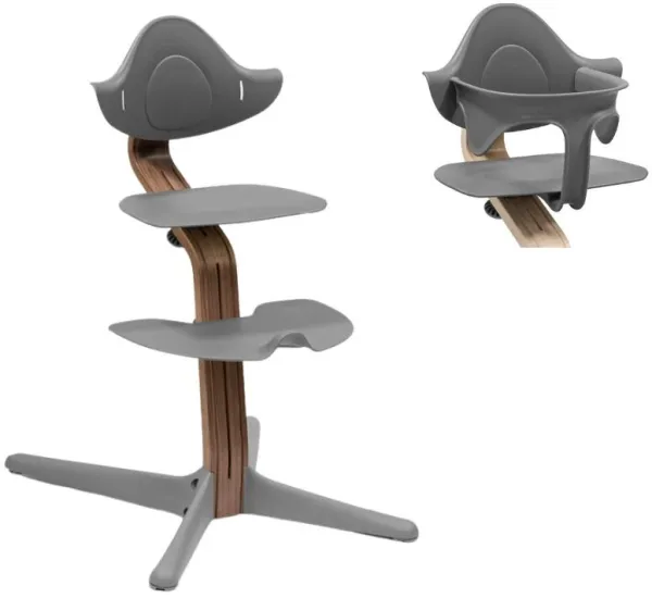 Hög stol i ek - grå valnöt inklusive babysats