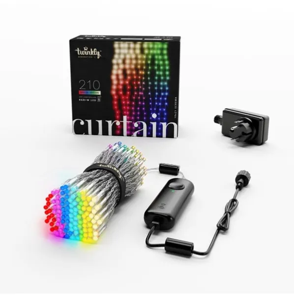 Twinkly Curtain - 210 App-styrd 210 RGB + Varmvit LED. 1,5 x 2,1 meter. Transparent kabel.
